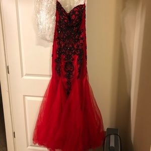 Red and block prom dress